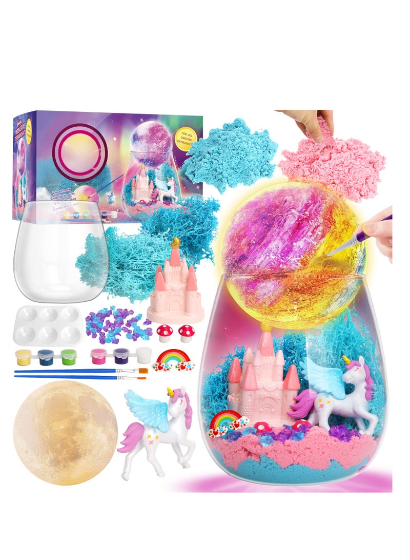 RAKAY DIY Unicorn Gifts for Girls-Unicorn Terrarium Crafts Kit, DIY Toys Kit for Kids Girls Aged 4 5 6 7 8-12 Year Old, Arts and Craft and Painting, DIY Moon Lamp Night Light Birthday Gift for Girls - Image 1