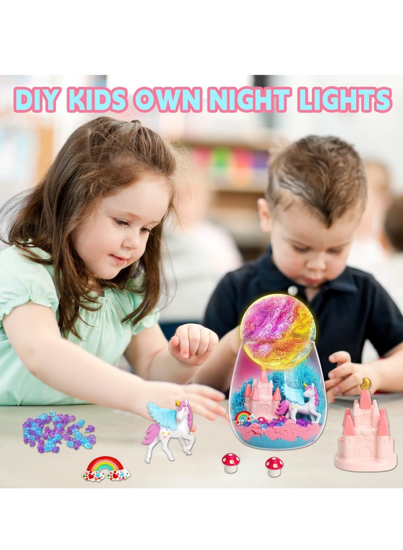 RAKAY DIY Unicorn Gifts for Girls-Unicorn Terrarium Crafts Kit, DIY Toys Kit for Kids Girls Aged 4 5 6 7 8-12 Year Old, Arts and Craft and Painting, DIY Moon Lamp Night Light Birthday Gift for Girls - Image 2
