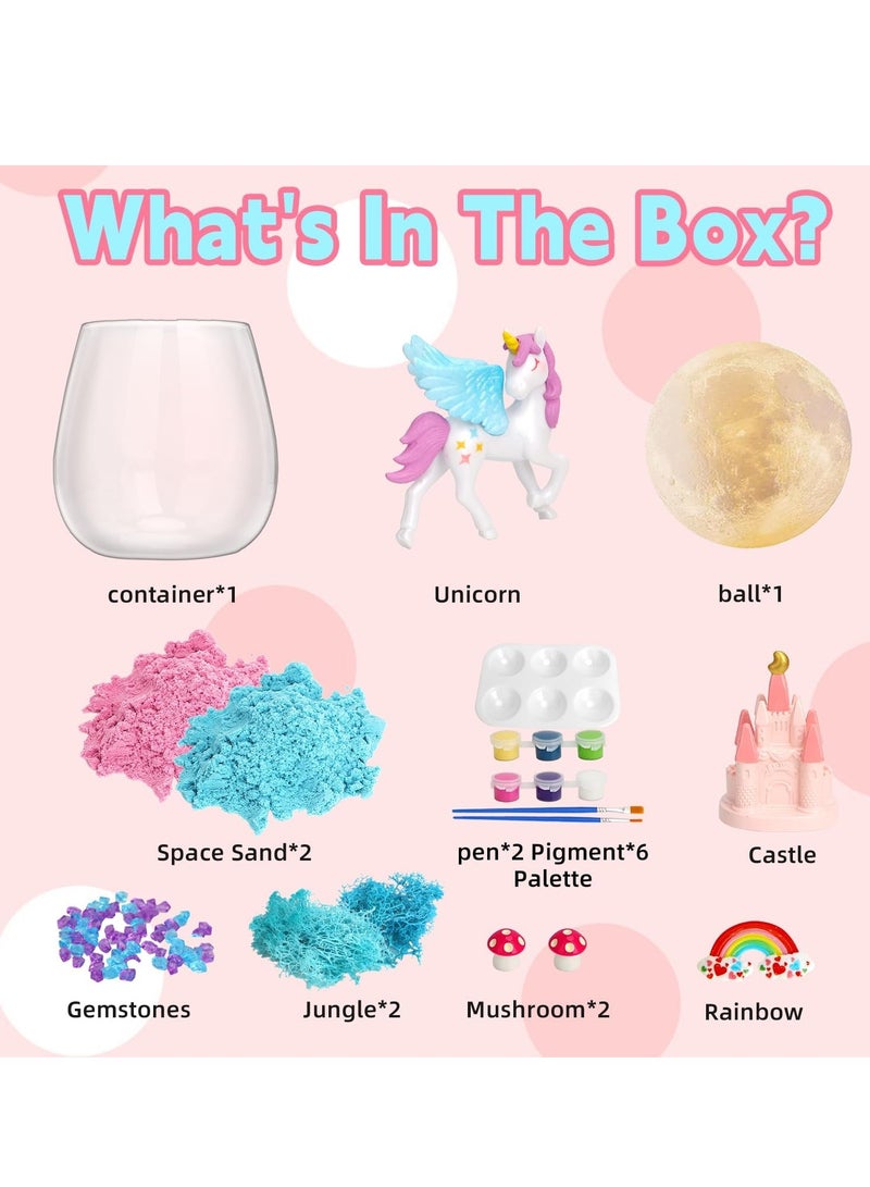 RAKAY DIY Unicorn Gifts for Girls-Unicorn Terrarium Crafts Kit, DIY Toys Kit for Kids Girls Aged 4 5 6 7 8-12 Year Old, Arts and Craft and Painting, DIY Moon Lamp Night Light Birthday Gift for Girls - Image 3
