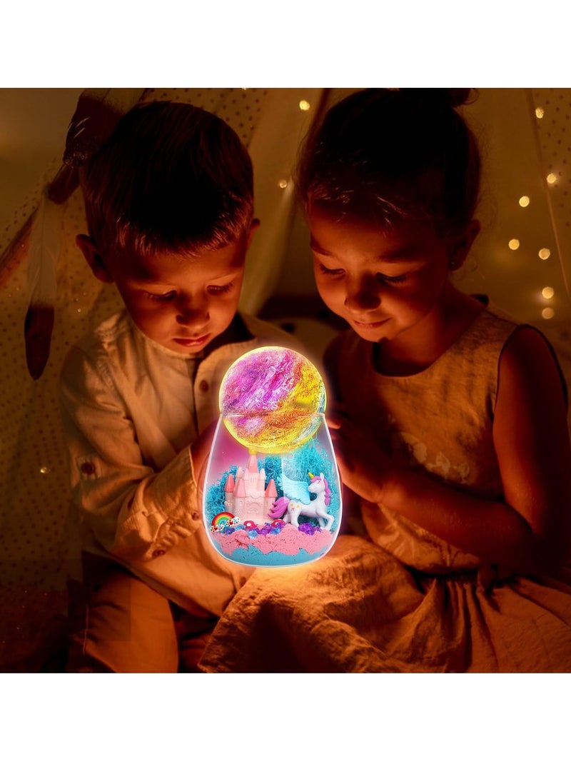 RAKAY DIY Unicorn Gifts for Girls-Unicorn Terrarium Crafts Kit, DIY Toys Kit for Kids Girls Aged 4 5 6 7 8-12 Year Old, Arts and Craft and Painting, DIY Moon Lamp Night Light Birthday Gift for Girls - Image 4
