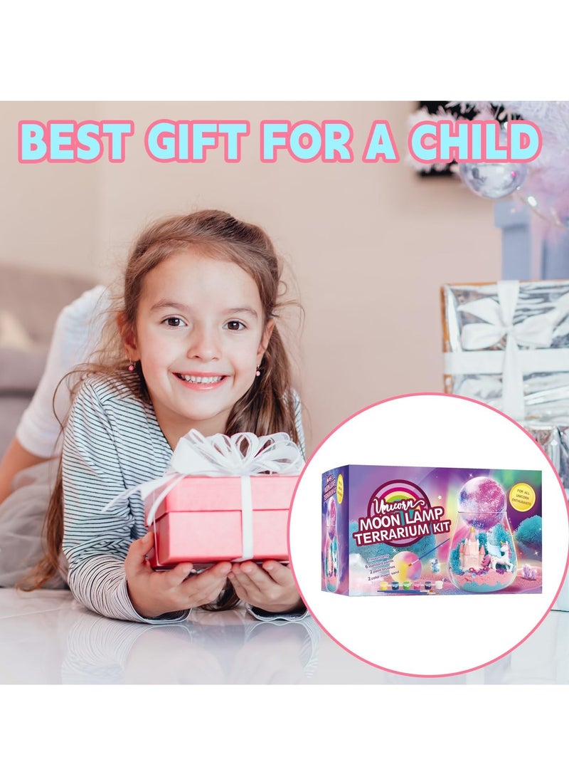 RAKAY DIY Unicorn Gifts for Girls-Unicorn Terrarium Crafts Kit, DIY Toys Kit for Kids Girls Aged 4 5 6 7 8-12 Year Old, Arts and Craft and Painting, DIY Moon Lamp Night Light Birthday Gift for Girls - Image 5