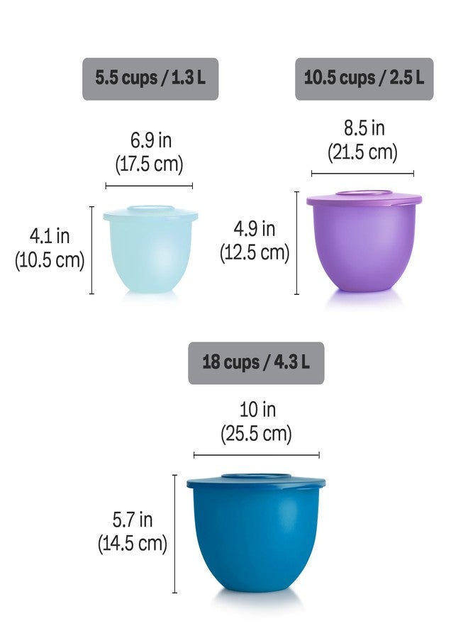 Tupperware Impressions Classic 3 Piece Food Storage Bowl Set in Blue and Purple, Dishwasher Safe and BPA Free (3 Containers, 3 Lids) - Image 2