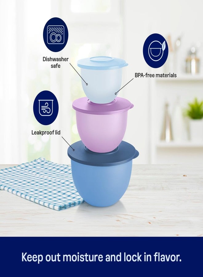 Tupperware Impressions Classic 3 Piece Food Storage Bowl Set in Blue and Purple, Dishwasher Safe and BPA Free (3 Containers, 3 Lids) - Image 4