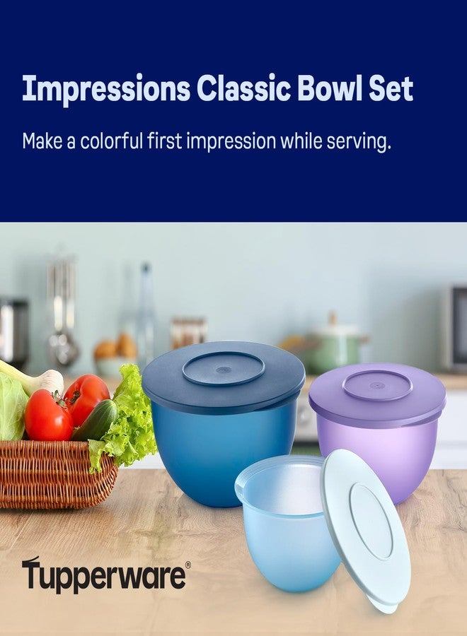 Tupperware Impressions Classic 3 Piece Food Storage Bowl Set in Blue and Purple, Dishwasher Safe and BPA Free (3 Containers, 3 Lids) - Image 3