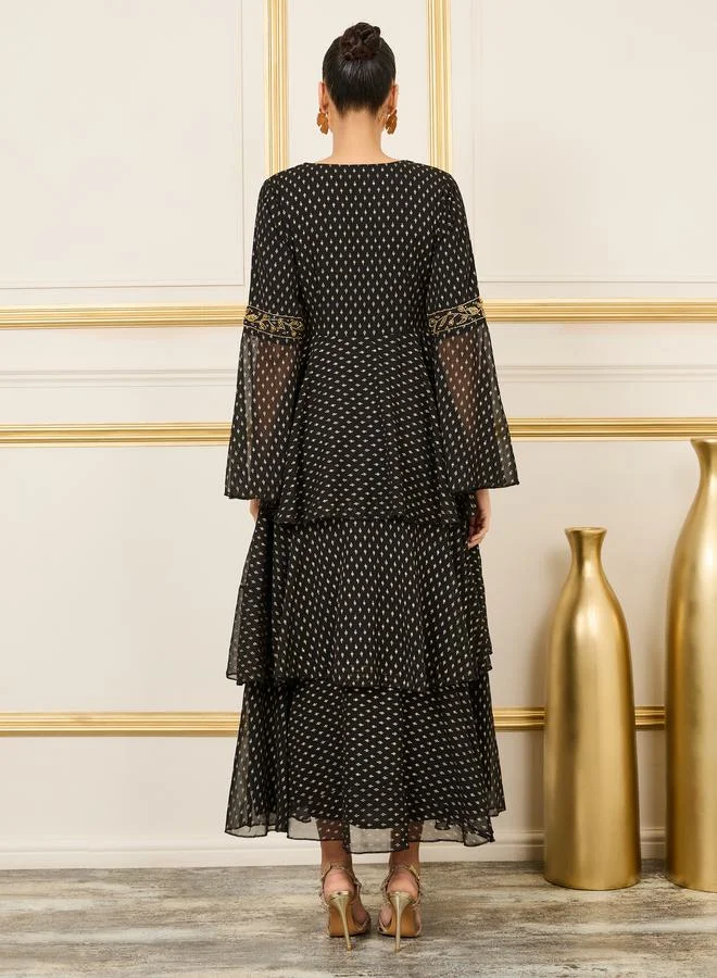 ستايلي Beaded Detail Bell Layered Tiered Maxi Dress
