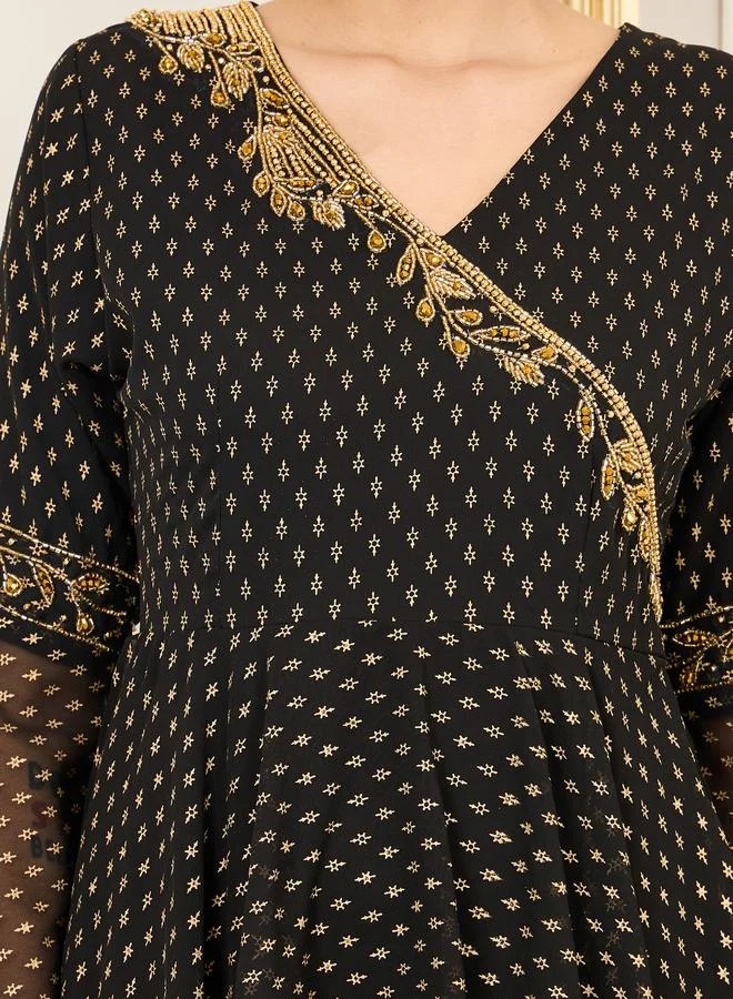 ستايلي Beaded Detail Bell Layered Tiered Maxi Dress