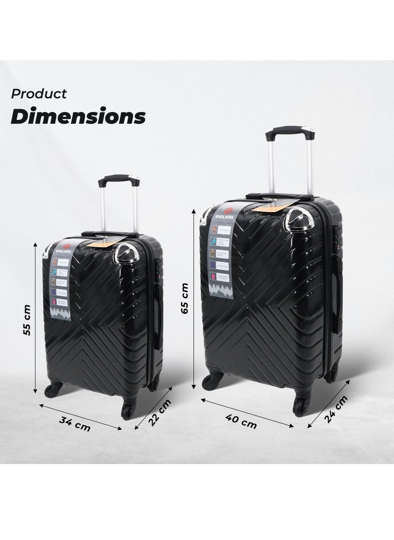 ENDLESS  Set Of 2 Luggage Trolleys - 55cm (Cabin) & 65cm (Check-In) Hardsided Suitcase With In-Built TSA Lock and Spinner Wheels | Material: Polycarbonate + ABS | Carry on Luggage  - Image 2