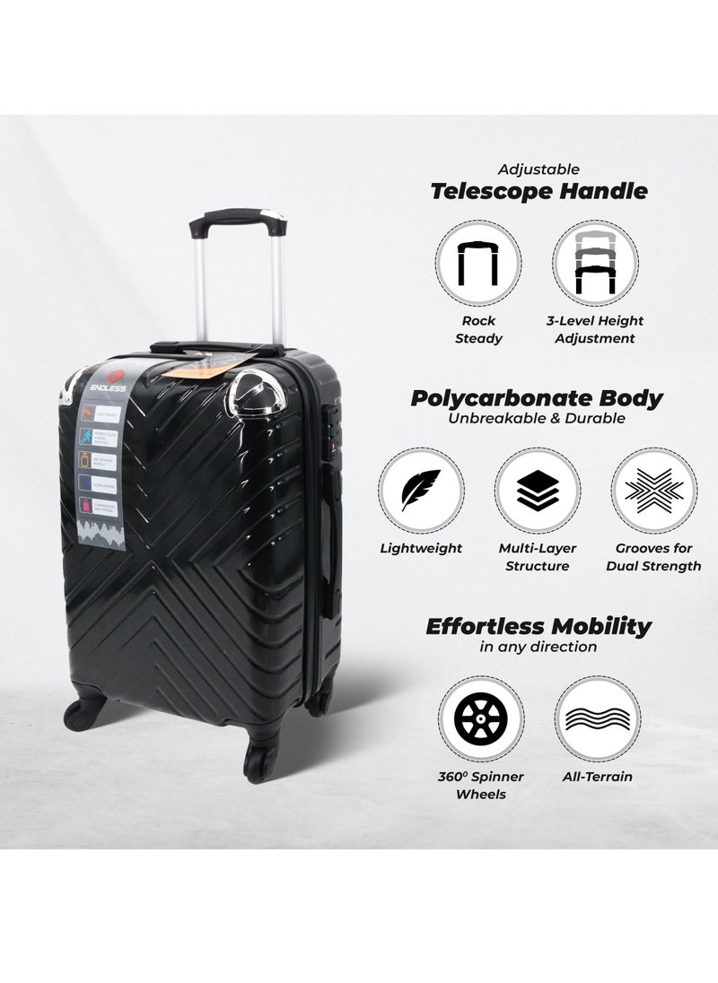 ENDLESS  Set Of 2 Luggage Trolleys - 55cm (Cabin) & 65cm (Check-In) Hardsided Suitcase With In-Built TSA Lock and Spinner Wheels | Material: Polycarbonate + ABS | Carry on Luggage  - Image 4