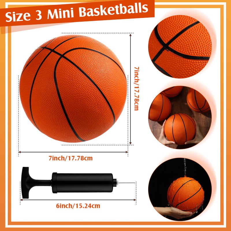 Vinsot 12 Pcs Mini Rubber Basketballs with Air Pump Set 7 Inch Mini Hoop Basketball Small Junior Size 3 Balls for Beginner Arcade Games Indoor Outdoor Pool Favors - Image 2
