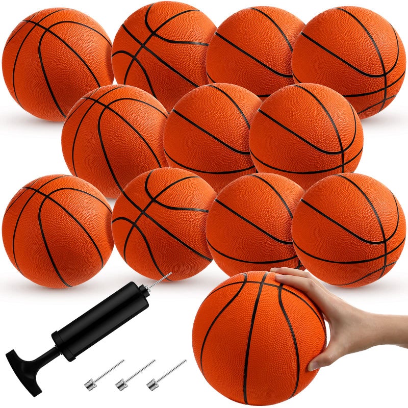 Vinsot 12 Pcs Mini Rubber Basketballs with Air Pump Set 7 Inch Mini Hoop Basketball Small Junior Size 3 Balls for Beginner Arcade Games Indoor Outdoor Pool Favors - Image 1