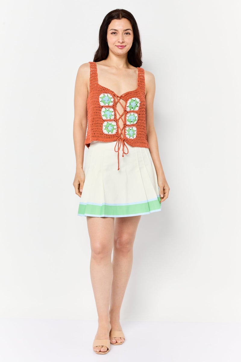 Asos Design Women Square Neck Sleeveless Crochet Tank Top, Brown - Image 3