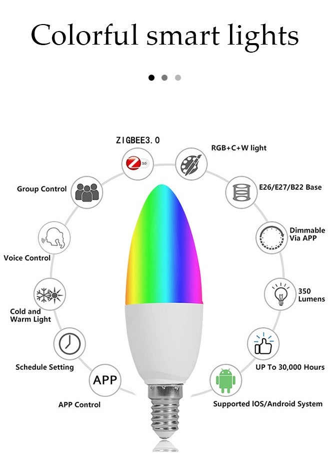 DUNISO - Smart candle light bulb, WiFi smart LED light bulb, 5W, RGBCW color changing, 900lm, AC85 to 265V, voice controlled, compatible with Alexa and Google Home, white - Image 1