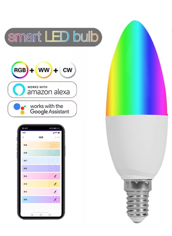 DUNISO - Smart candle light bulb, WiFi smart LED light bulb, 5W, RGBCW color changing, 900lm, AC85 to 265V, voice controlled, compatible with Alexa and Google Home, white - Image 1