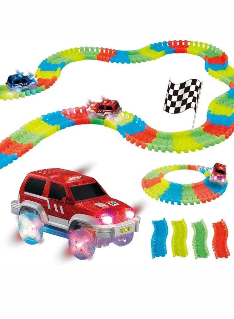 Beauenty 220 Pieces Glow Race Track with LED Flashing Race Car 11FT Speedway Non-Toxic ABS Bend Flex and Glow for 3+ Years - Image 4