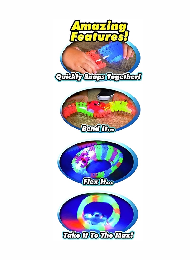 Beauenty 220 Pieces Glow Race Track with LED Flashing Race Car 11FT Speedway Non-Toxic ABS Bend Flex and Glow for 3+ Years - Image 5