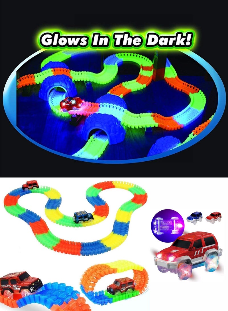 Beauenty 220 Pieces Glow Race Track with LED Flashing Race Car 11FT Speedway Non-Toxic ABS Bend Flex and Glow for 3+ Years - Image 2