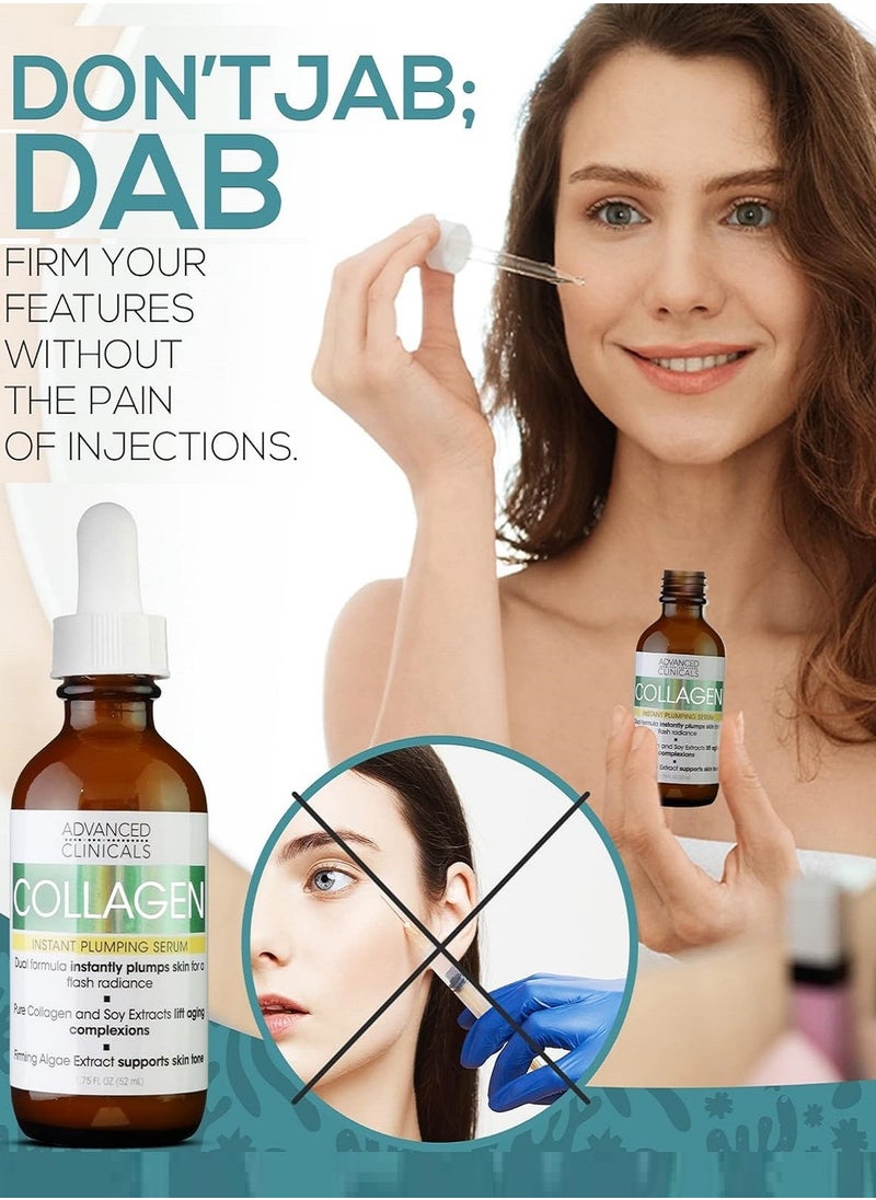Advanced Clinicals Collagen Facial Serum Reduces the appearance of wrinkles, dark circles and fine lines 1.8 Fl Oz (52 ml)