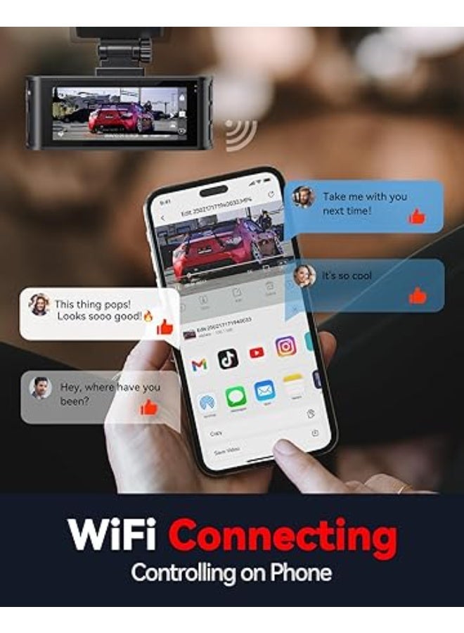 REDTIGER F7N 4K Dual Dash Cam with 64GB Card, WiFi GPS, 4K Front and Back 1080P, 170° Wide Angle Dash Camera for Cars, 3.18" Screen, Parking Monitor, Supports 256GB Max - Image 3