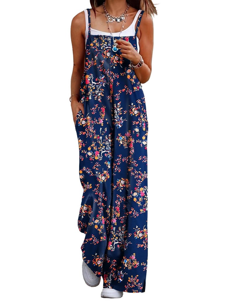 YESNO Women's Summer Boho Casual Jumpsuits Wide Leg Overalls Floral Print Baggy Rompers with Pockets XL PZZCR 30 - Image 1