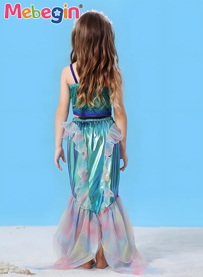 MEBEGIN Girls Mermaid Costume, Beautiful 2-piece Mermaid Dress, Fancy Princess Dress Up, Glitter Cosplay Outfit with Bright Color and Laser Fabric, Suitable for Role-playing and Themed Parties - Image 5