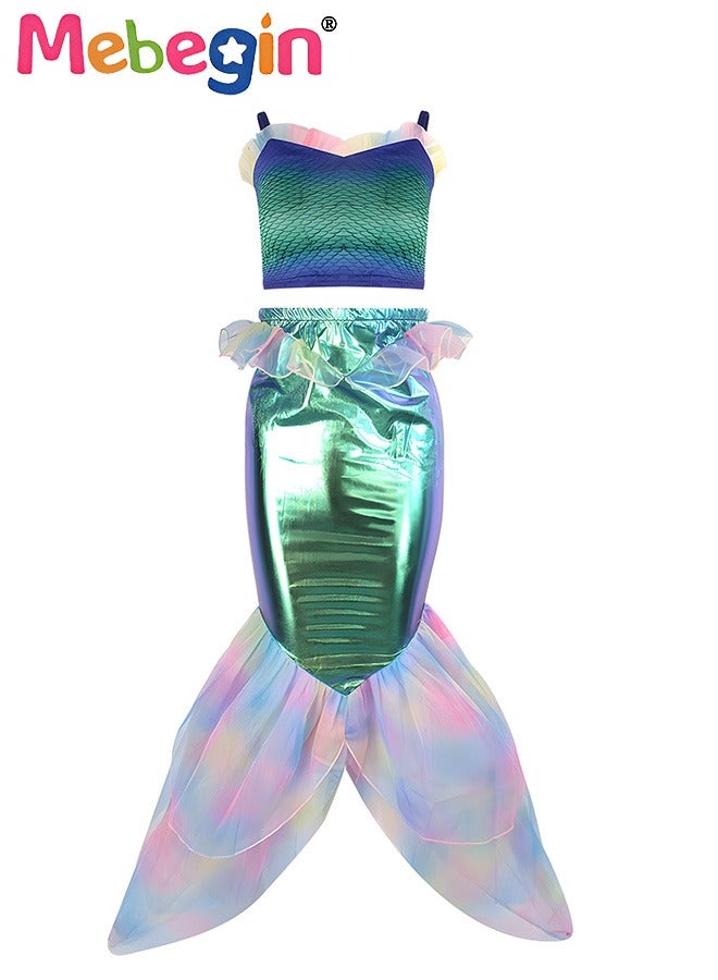 MEBEGIN Girls Mermaid Costume, Beautiful 2-piece Mermaid Dress, Fancy Princess Dress Up, Glitter Cosplay Outfit with Bright Color and Laser Fabric, Suitable for Role-playing and Themed Parties - Image 2