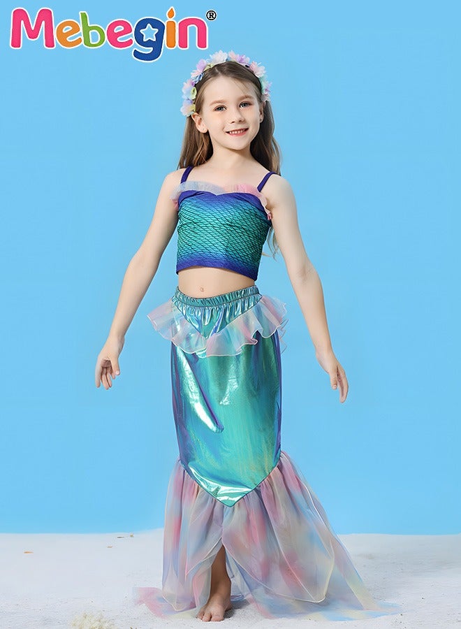 MEBEGIN Girls Mermaid Costume, Beautiful 2-piece Mermaid Dress, Fancy Princess Dress Up, Glitter Cosplay Outfit with Bright Color and Laser Fabric, Suitable for Role-playing and Themed Parties - Image 1