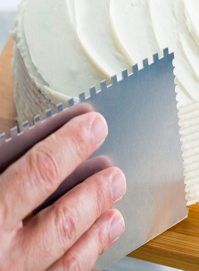 Restaurantware Pastry Tek 6 Inch x 3.8 Inch Cake Scraper 1 4-Pattern Cake Smoother - Straight Edges Hanging Hole Metal Icing Smoother For Decorating Or Sculpting Desserts - Image 3