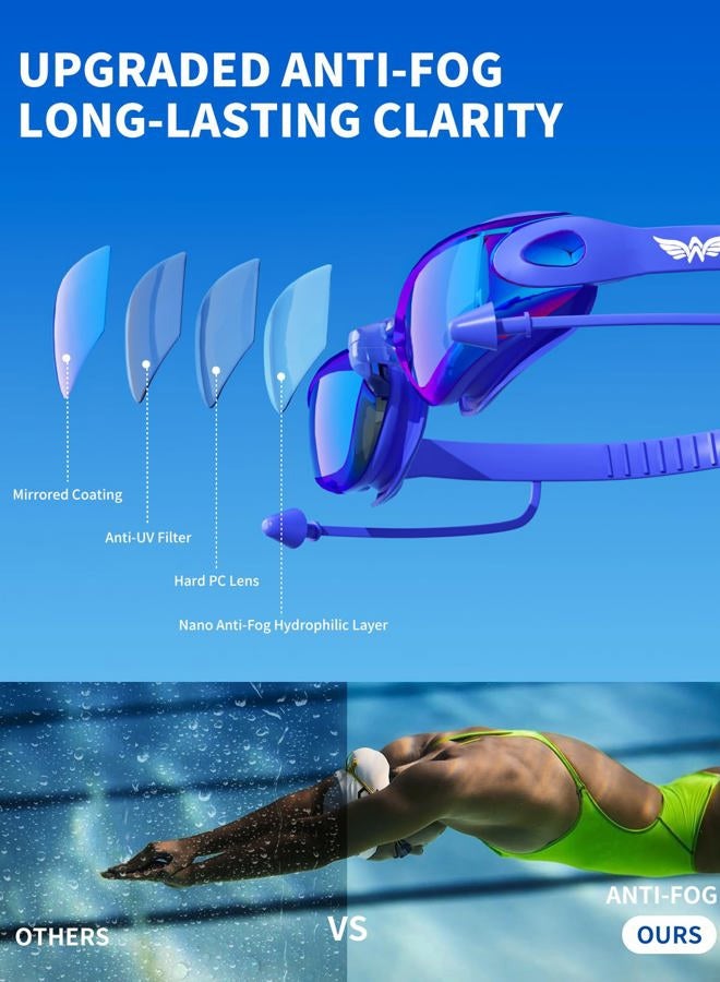 AzureWings Swim Goggles + Swim Cap for Men Women,Swimming goggles No Leak Anti-Fog & UV, Wide Visio HD Mirror PC Lens - Image 5