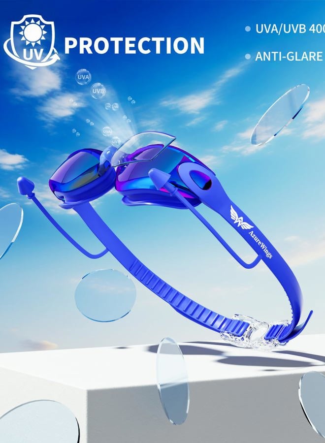 AzureWings Swim Goggles + Swim Cap for Men Women,Swimming goggles No Leak Anti-Fog & UV, Wide Visio HD Mirror PC Lens - Image 4