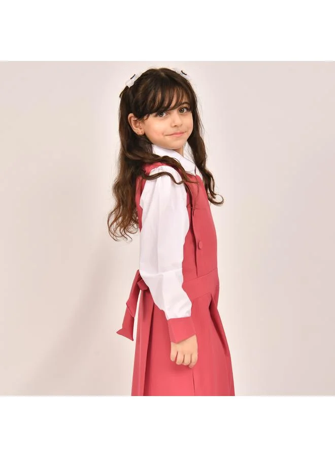 HAWRAA ABAYA مريول وردي بتصميم كويتي مزين بإزرار جانبية و حزام ربط اغلاق