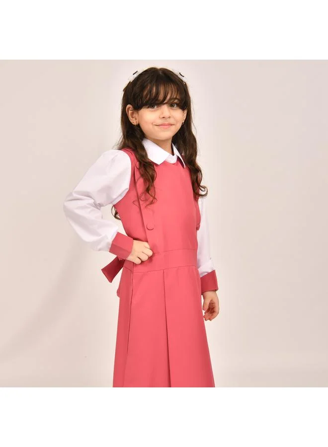 HAWRAA ABAYA مريول وردي بتصميم كويتي مزين بإزرار جانبية و حزام ربط اغلاق
