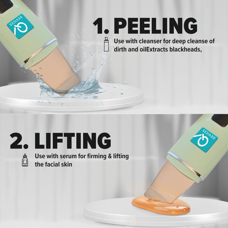Q DEVICES Ultrasonic Facial Skin Scrubber, 4 Modes, Blackhead Remover, Facial Pores Cleaner, Stainless Steel Spatula, Extractor Tip, Silicone Covers, Rechargeable - Image 2