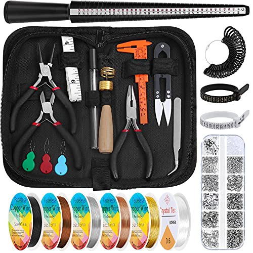 Audab Jewelry Wire Wrapping Jewelry Making Supplies Kit, Ring Sizer Measuring Tools Kit with Tools, Ring Craft Wires, Jewelry Findings for Rings Repair - Image 1