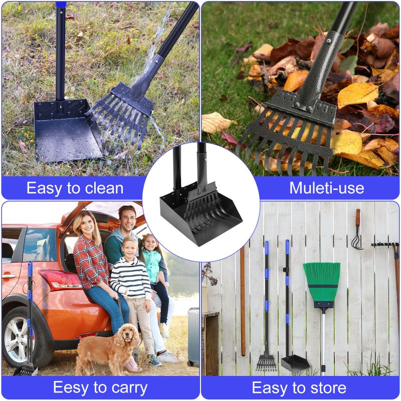 Twocorn Pooper Scooper, Dog Pooper Scooper Tray and Rake Set with Adjustable Stainless Steel Long Handle for Large Medium Small Dogs (Blue) - Image 5