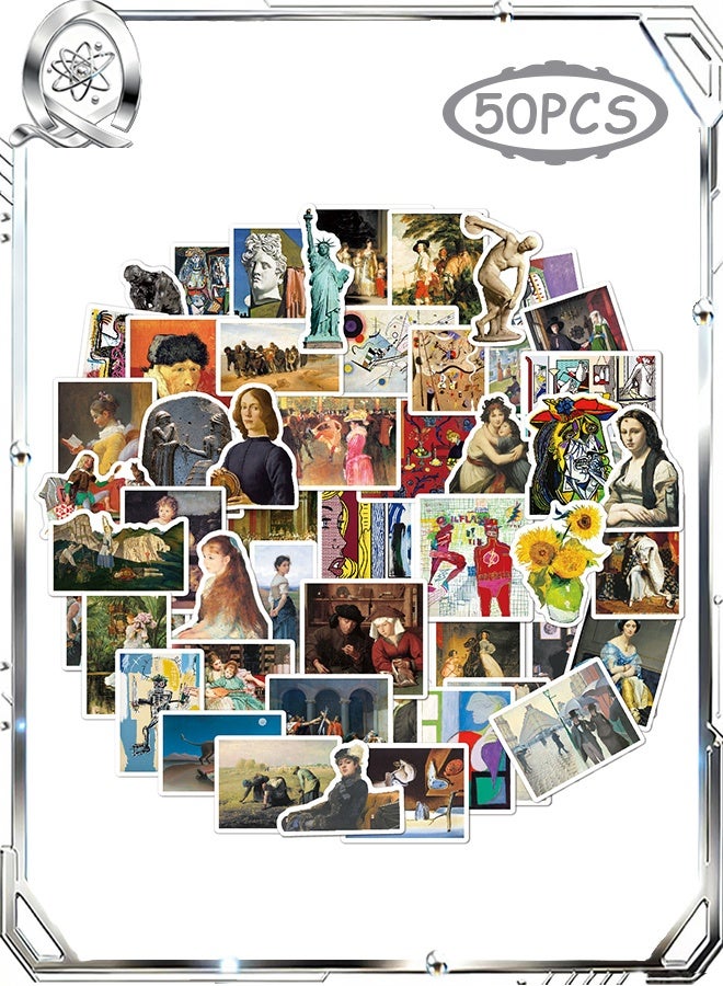 كوانتوم ٥٠ قطعة من ملصقات فنية عتيقة، ملصقات مقاومة للماء بنمط فن الجرافيتي، ملصقات بنمط الرسم الزيتي لأجهزة الكمبيوتر المحمولة والهواتف وزجاجات المياه - Image 1