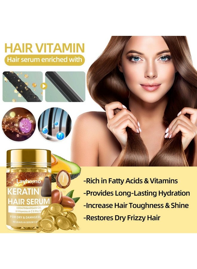 Layhomo Keratin Hair Treatment Serum,60 Capsules Hair Treatment Oil for Dry Damaged Hair,Hair Oil with Keratin,Argan Oil-Leave-in Anti Frizz Conditioner with Vitamins A, C, E & B5- No Rinse for All Hair Types - Image 4