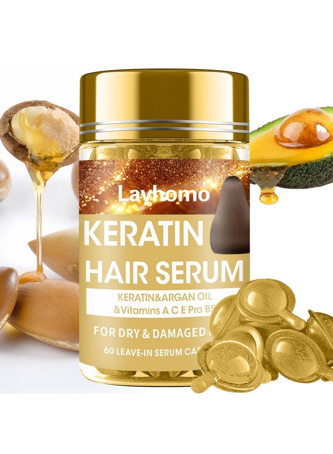 Layhomo Keratin Hair Treatment Serum,60 Capsules Hair Treatment Oil for Dry Damaged Hair,Hair Oil with Keratin,Argan Oil-Leave-in Anti Frizz Conditioner with Vitamins A, C, E & B5- No Rinse for All Hair Types - Image 1