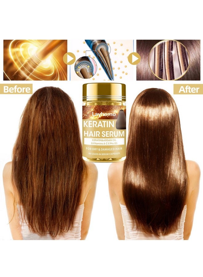 Layhomo Keratin Hair Treatment Serum,60 Capsules Hair Treatment Oil for Dry Damaged Hair,Hair Oil with Keratin,Argan Oil-Leave-in Anti Frizz Conditioner with Vitamins A, C, E & B5- No Rinse for All Hair Types - Image 3