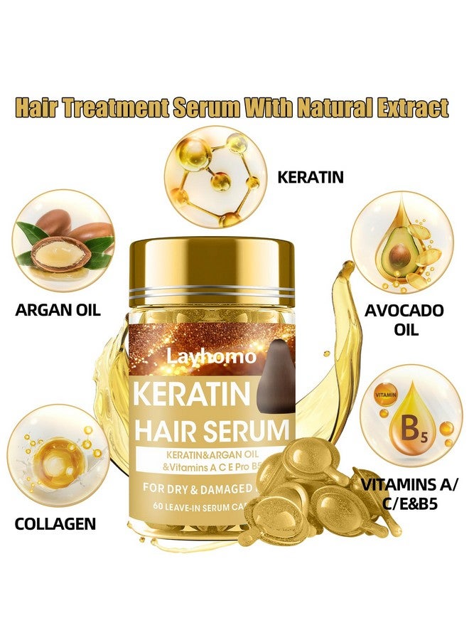 Layhomo Keratin Hair Treatment Serum,60 Capsules Hair Treatment Oil for Dry Damaged Hair,Hair Oil with Keratin,Argan Oil-Leave-in Anti Frizz Conditioner with Vitamins A, C, E & B5- No Rinse for All Hair Types - Image 2