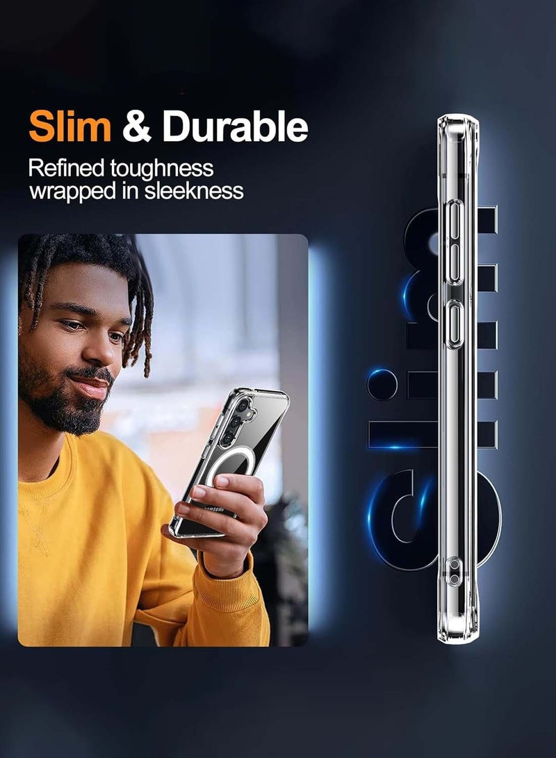 دبليو تيك جراب مغناطيسي سامسونج جالاكسي S25 2025 ، جراب هاتف خلفي من مادة TPU شفافة ومرنة ومقاوم للصدمات - شفاف - Image 5