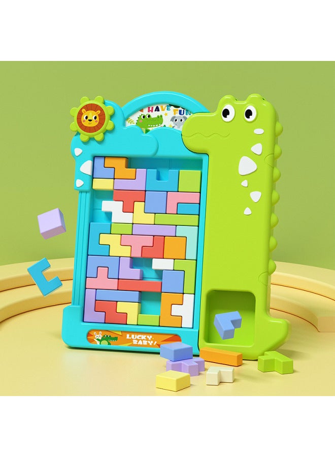 لعبة ألغاز تتريس المبكرة الممتعة للأطفال الصغار، مرحلة رياض الأطفال 3 + ألعاب الأطفال - اللون: مكعبات بناء تتريس 【أخضر】 تمساح - Image 1