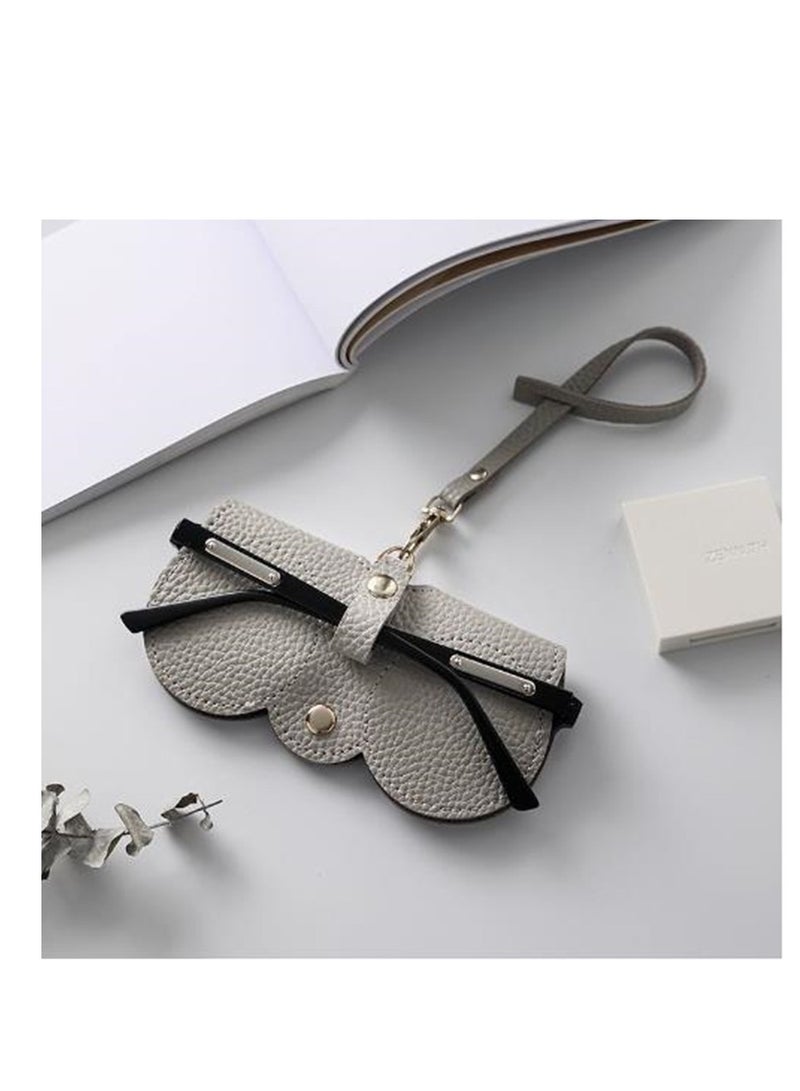 جولدن نظارات شمسية لينة جلدية حقيبة نظارات العين حقيبة نظارات شمسية متنقلة متنقلة محمولة حقيبة تخزين نظارات شمسية مضادة للضغط مع لانيارد حقيبة واقية من النظارات حقيبة المنظر (رمادية) - Image 1