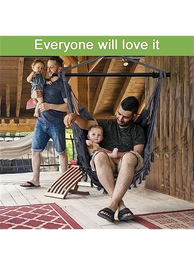 HOOKOR Hanging Chair, Hammock Chair Hanging Rope Swing, Max 180Kgs, 2 Pillows Included, Hanging Chair with Pocket and Macrame, Swing Rope Chair for Bedroom, Backyard and Deck(Grey)  - Image 2