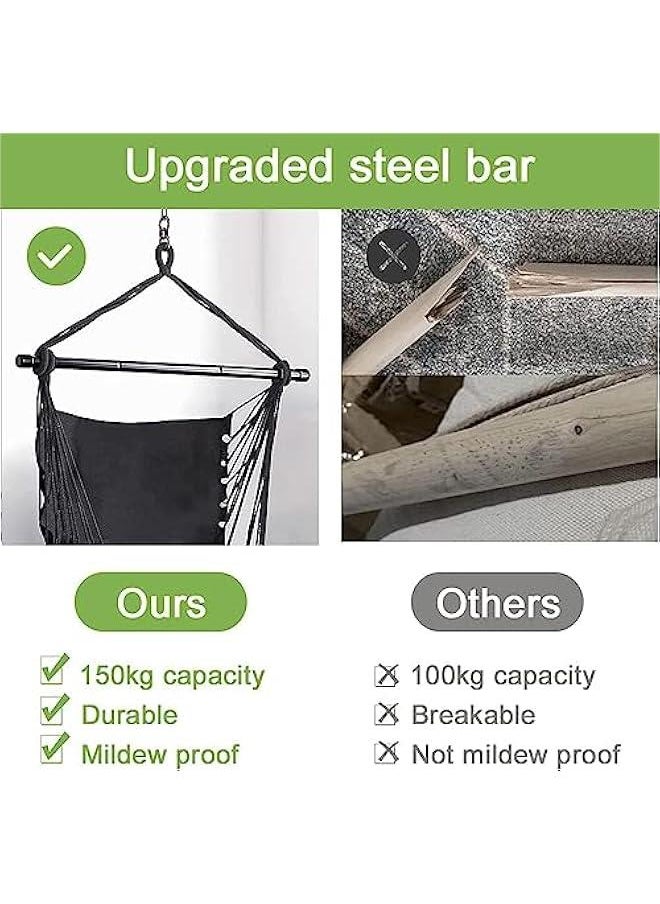HOOKOR Hanging Chair, Hammock Chair Hanging Rope Swing, Max 180Kgs, 2 Pillows Included, Hanging Chair with Pocket and Macrame, Swing Rope Chair for Bedroom, Backyard and Deck(Grey)  - Image 3