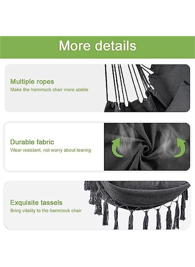 HOOKOR Hanging Chair, Hammock Chair Hanging Rope Swing, Max 180Kgs, 2 Pillows Included, Hanging Chair with Pocket and Macrame, Swing Rope Chair for Bedroom, Backyard and Deck(Grey)  - Image 4