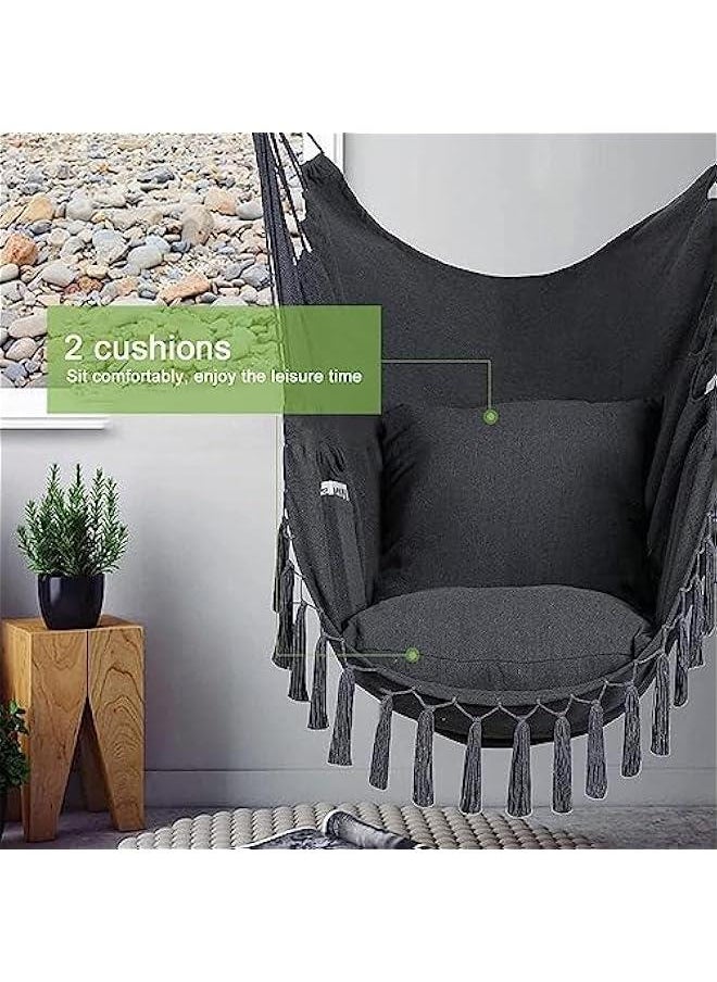 HOOKOR Hanging Chair, Hammock Chair Hanging Rope Swing, Max 180Kgs, 2 Pillows Included, Hanging Chair with Pocket and Macrame, Swing Rope Chair for Bedroom, Backyard and Deck(Grey)  - Image 5