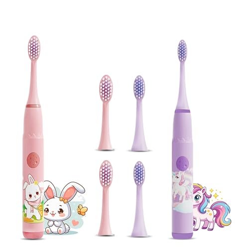 US1984 Sonic Electric Toothbrush for Kids with 4 Modes, 3 Brush Heads & Rechargeable Battery, Ultra Soft Nylon Bristles, IPX7 Waterproof, Electric Power Tooth brush (Pink & Purple) - Image 1