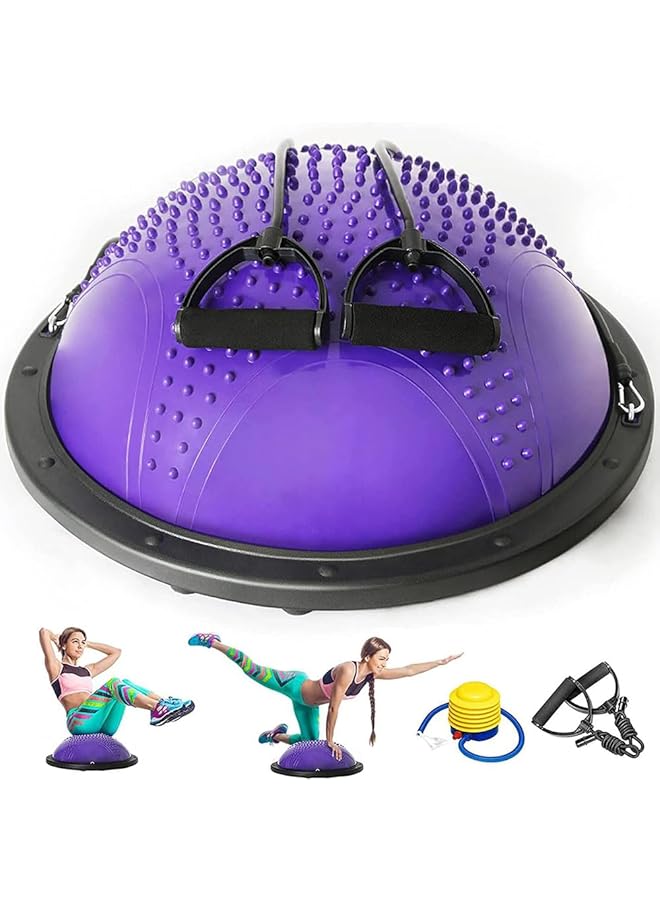 PROMASS Half Ball Balance Trainer, 46Cm Purple Safety And Anti Slip Half Balance Ball With Resistance Bands And Foot Pump, Home Gym Workout, Exercise Ball For Yoga, Fitness, Core Training