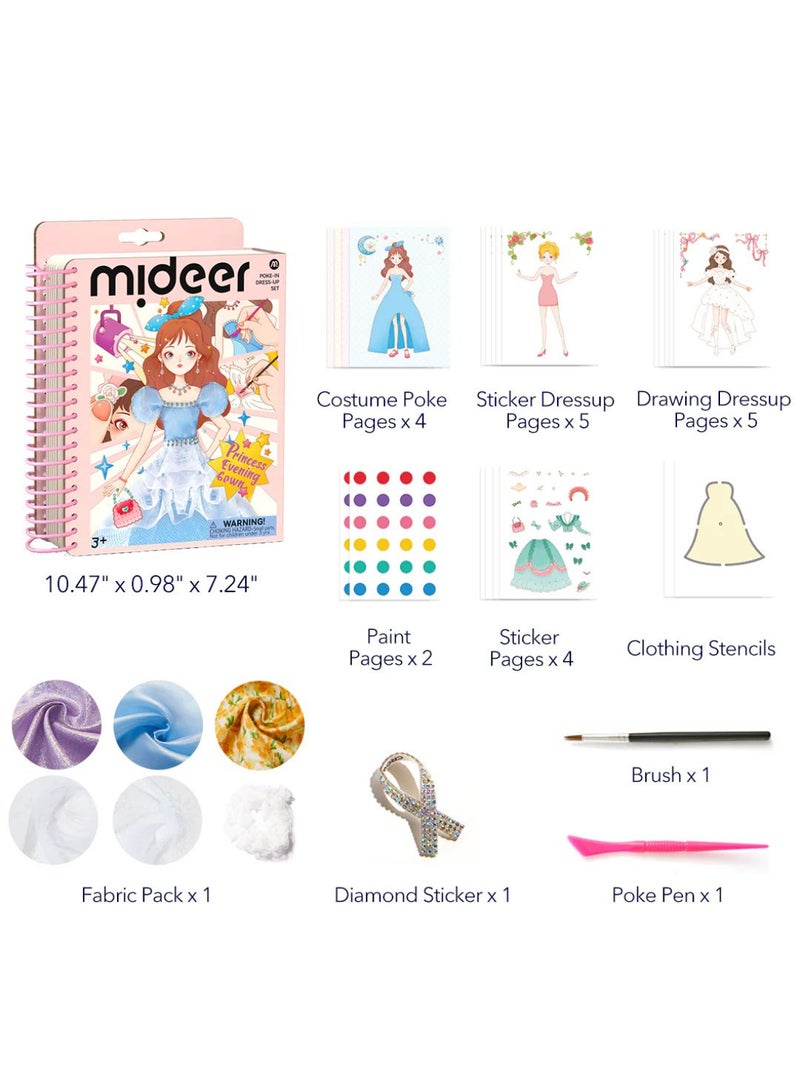 MiDeer Poke-in Dress-Up Set: Princess Evening Gown | DIY Fashion Design Kit for Girls Ages 3+ | Create Your Own Princess Dresses with Stickers, Fabrics & Stencils | Educational Toy for Creativity & Fine Motor Skills - Image 3