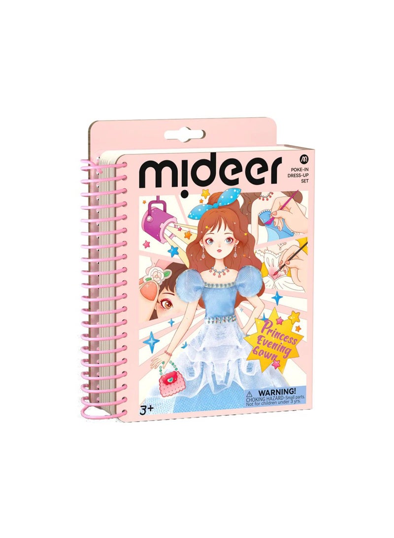 MiDeer Poke-in Dress-Up Set: Princess Evening Gown | DIY Fashion Design Kit for Girls Ages 3+ | Create Your Own Princess Dresses with Stickers, Fabrics & Stencils | Educational Toy for Creativity & Fine Motor Skills - Image 1